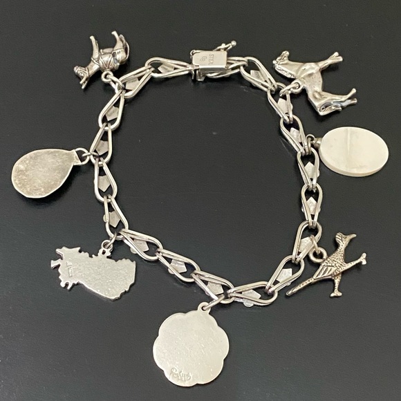 Vintage Sterling Silver Signed 925 Double Link Heart 7 Charms 8” Charm Bracelet - Picture 10 of 16